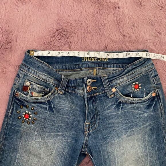 Miss Me Embellished Blue Denim Distressed Print Design Shorts Boho - Picture 10 of 14